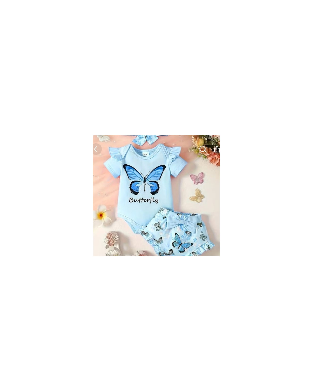 Baby Girl Butterfly Jumpsuit, Shorts & Headband Set