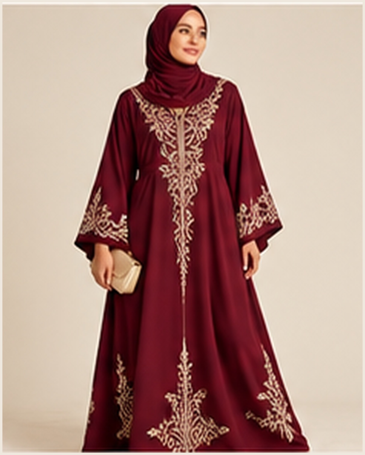 Burgundy Embroidered Abaya