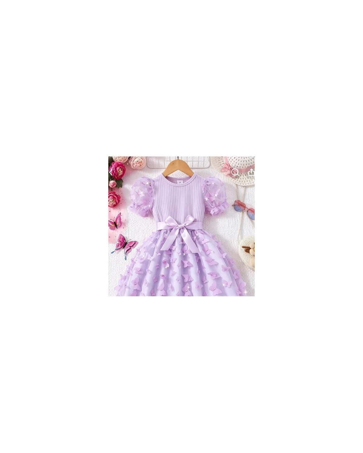 Girls Butterfly Mesh Puff-Sleeve Dress