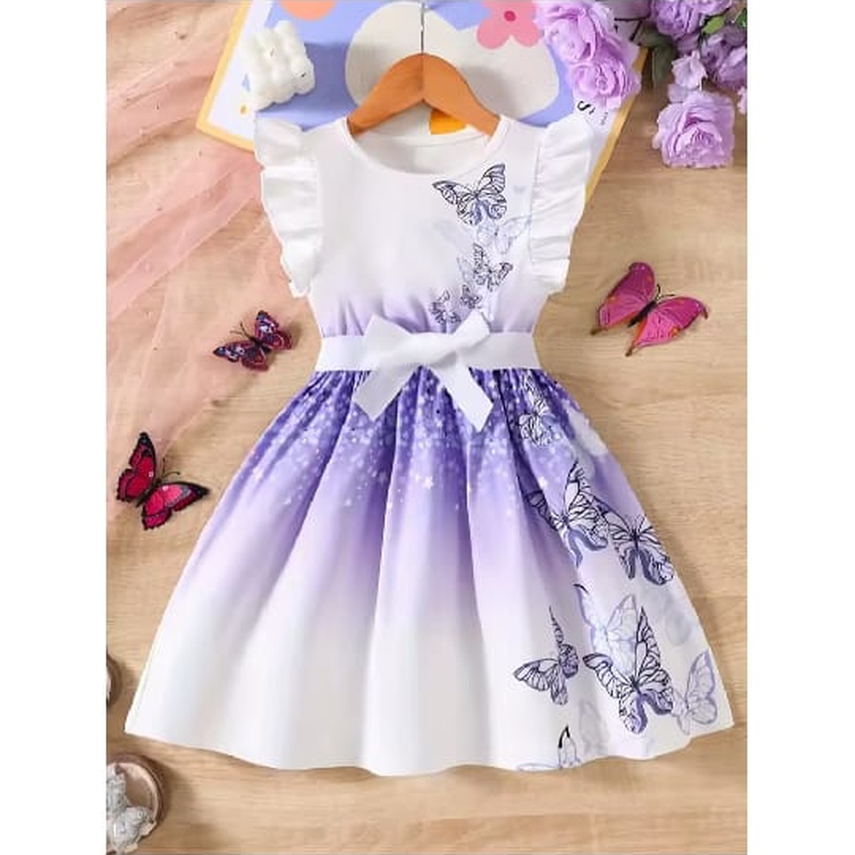 Girls Purple Butterfly Dress
