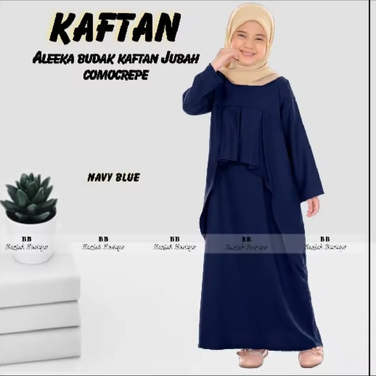 Girls Navy Kaftan Dress