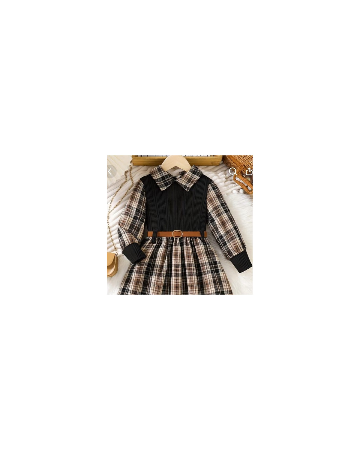 Girls Plaid Collared Long-Sleeve Dress