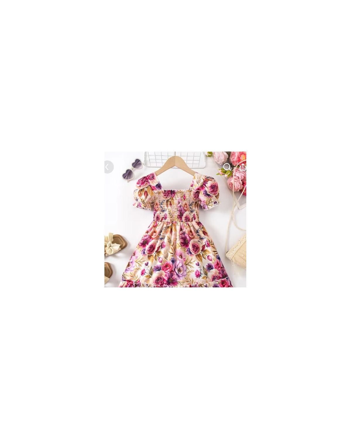 Girls Burgundy Floral Short-Sleeve Dress