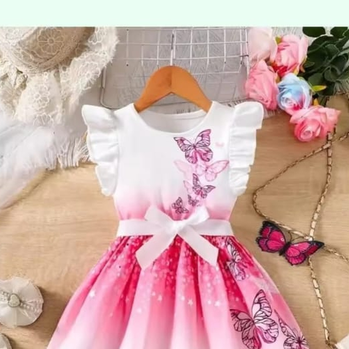 Girls Pink Butterfly Dress
