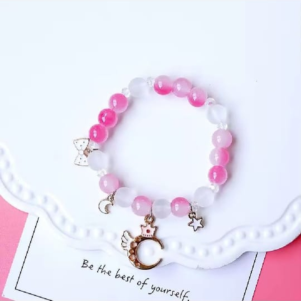 Kids Pink Beaded Charm Bracelet