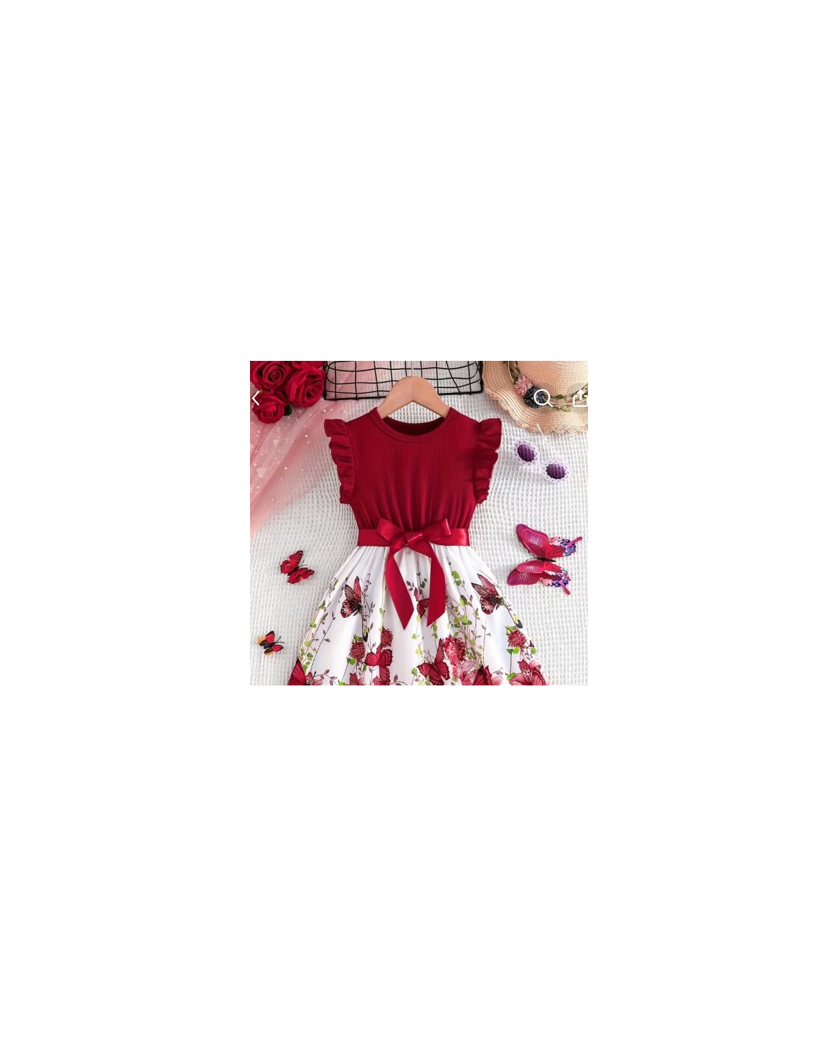 Girls Sweet Ruffle-Hem Floral Dress with Bow Belt