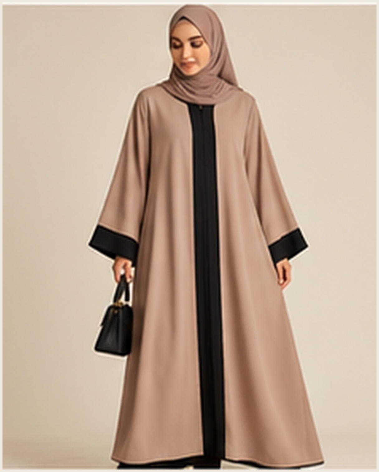 Beige Panelled Modest Dress