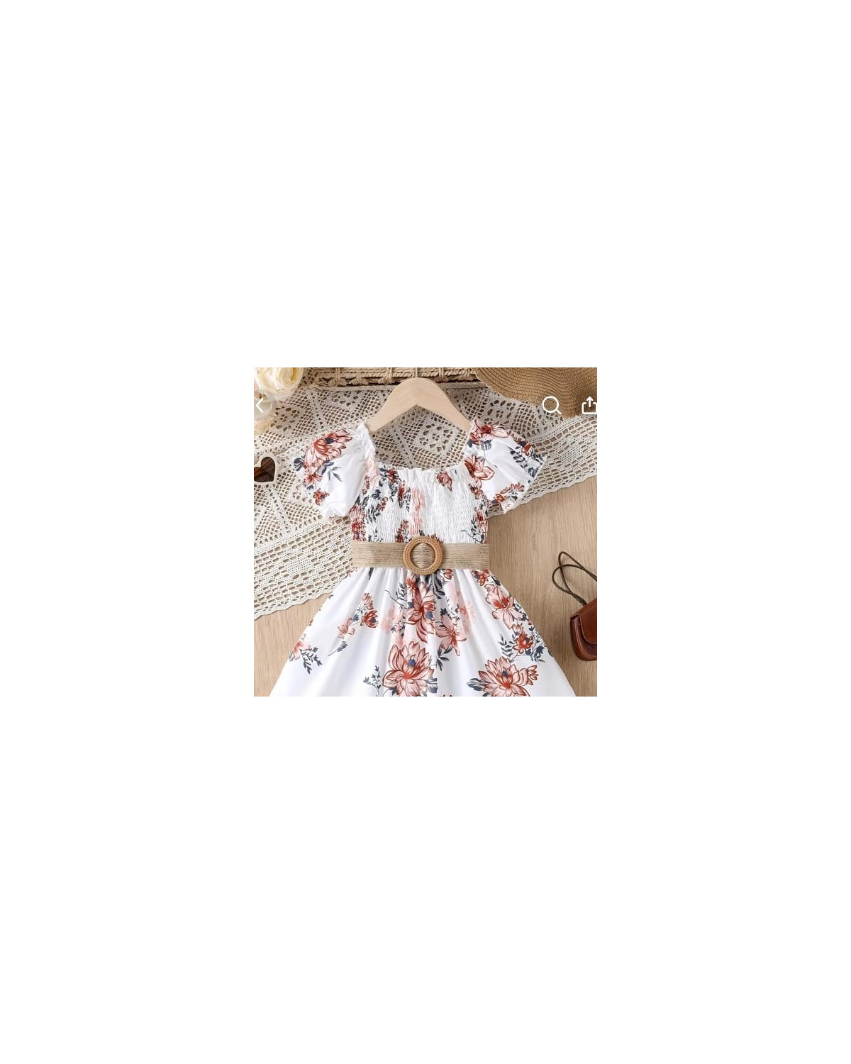 Girls White Waist-Cinched Floral Print Dress